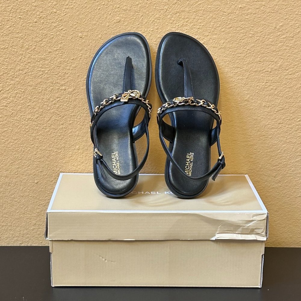 Michael Kors Elsa Thong NAPA Leather Sandals US 5 M Black